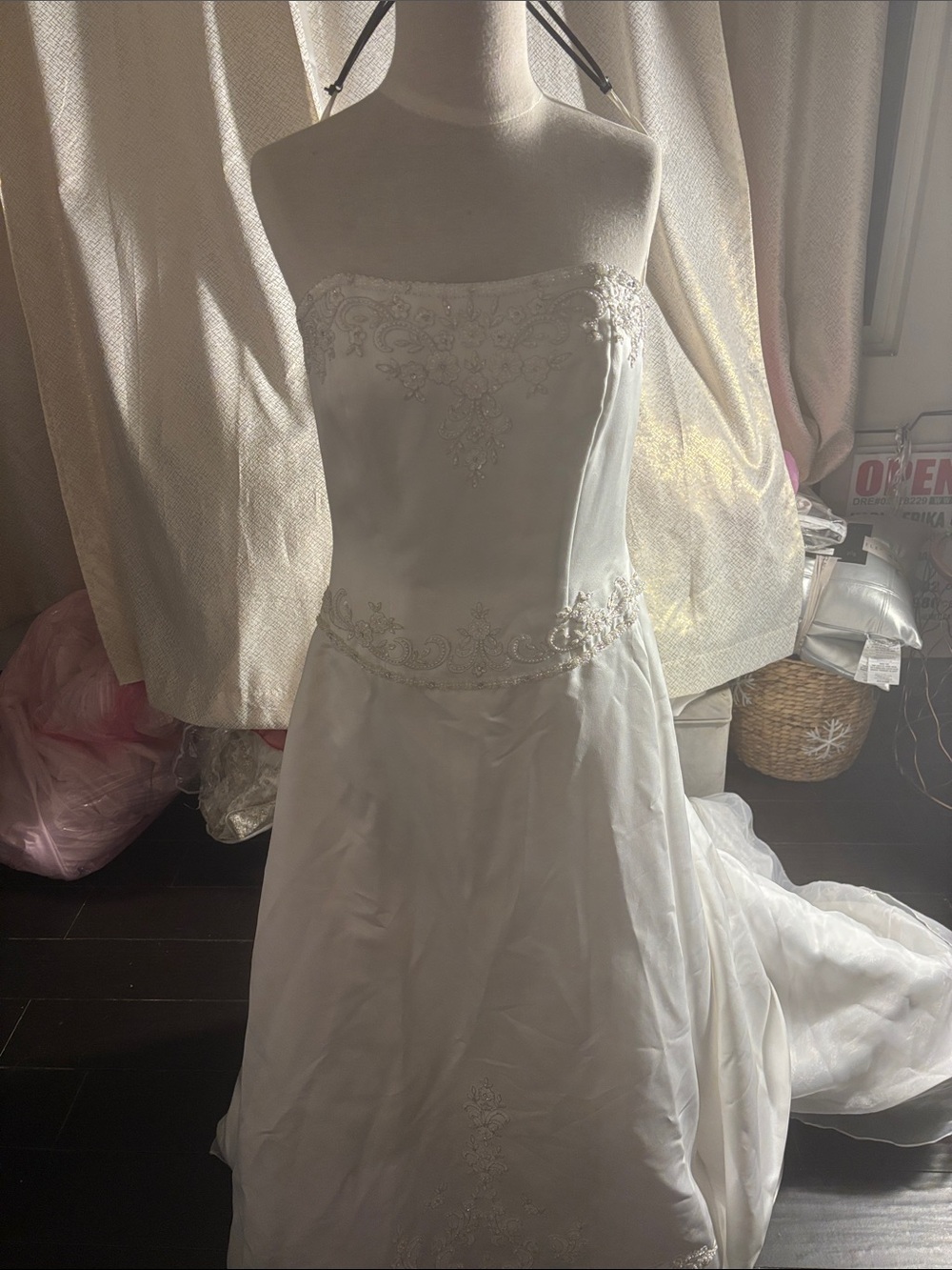 David’s Bridal  White Strapless Beaded Bridal Gown